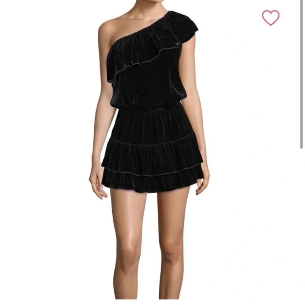 NWT Joie Kolda Velvet Black One Shoulder Ruffle Mini Dress sz XS Luxe - Picture 7 of 17